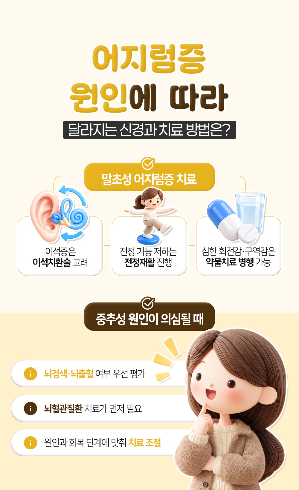 이석치환술과 전정재활, 약물치료로 나눈 말초성 치료와 뇌경색·뇌출혈 평가부터 시작하는 중추성