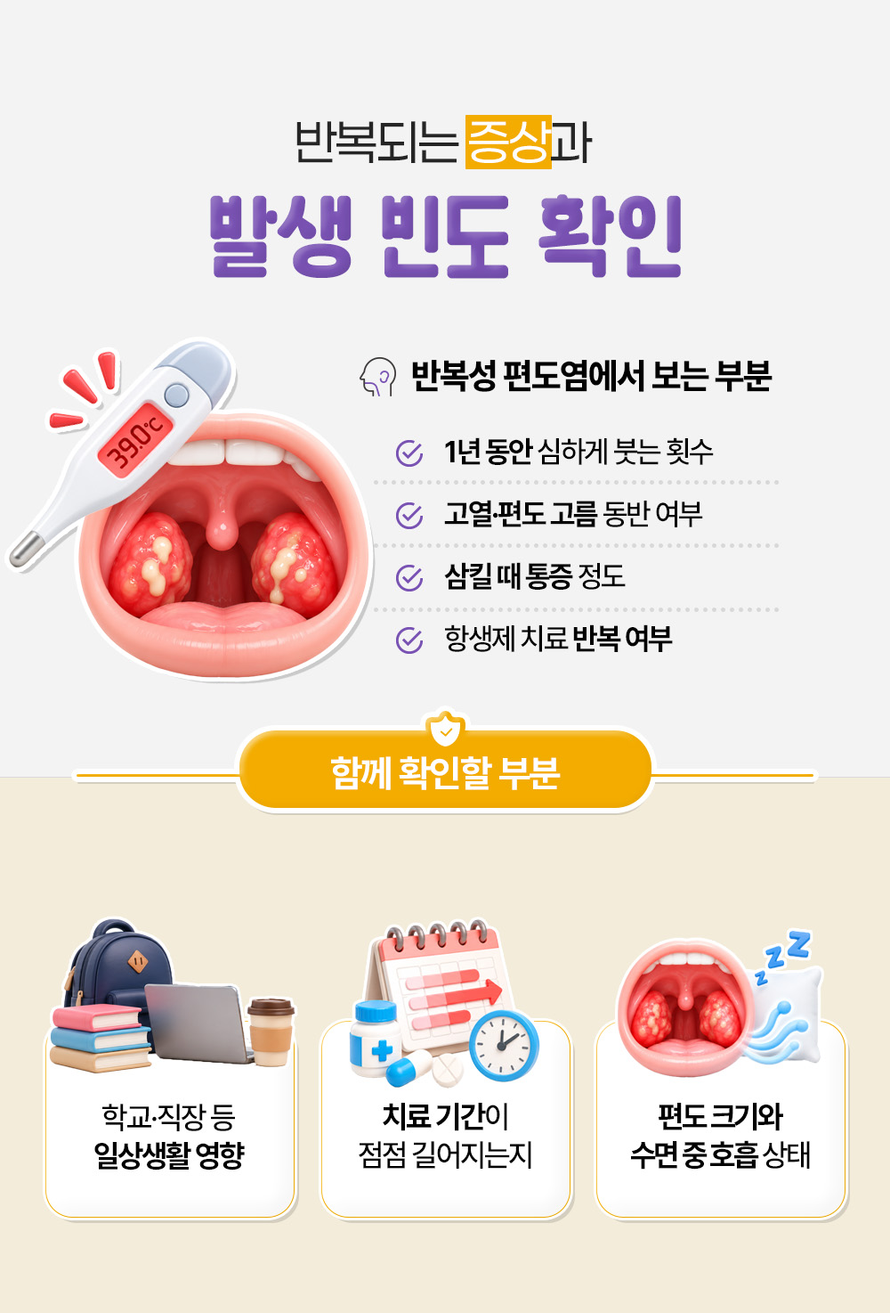 1년간 심하게 붓는 횟수와 고름 동반 여부 등 반복성 편도염에서 보는 넷과 일상생활, 치료 기간, 수면 중 호흡까지 함께 볼 셋