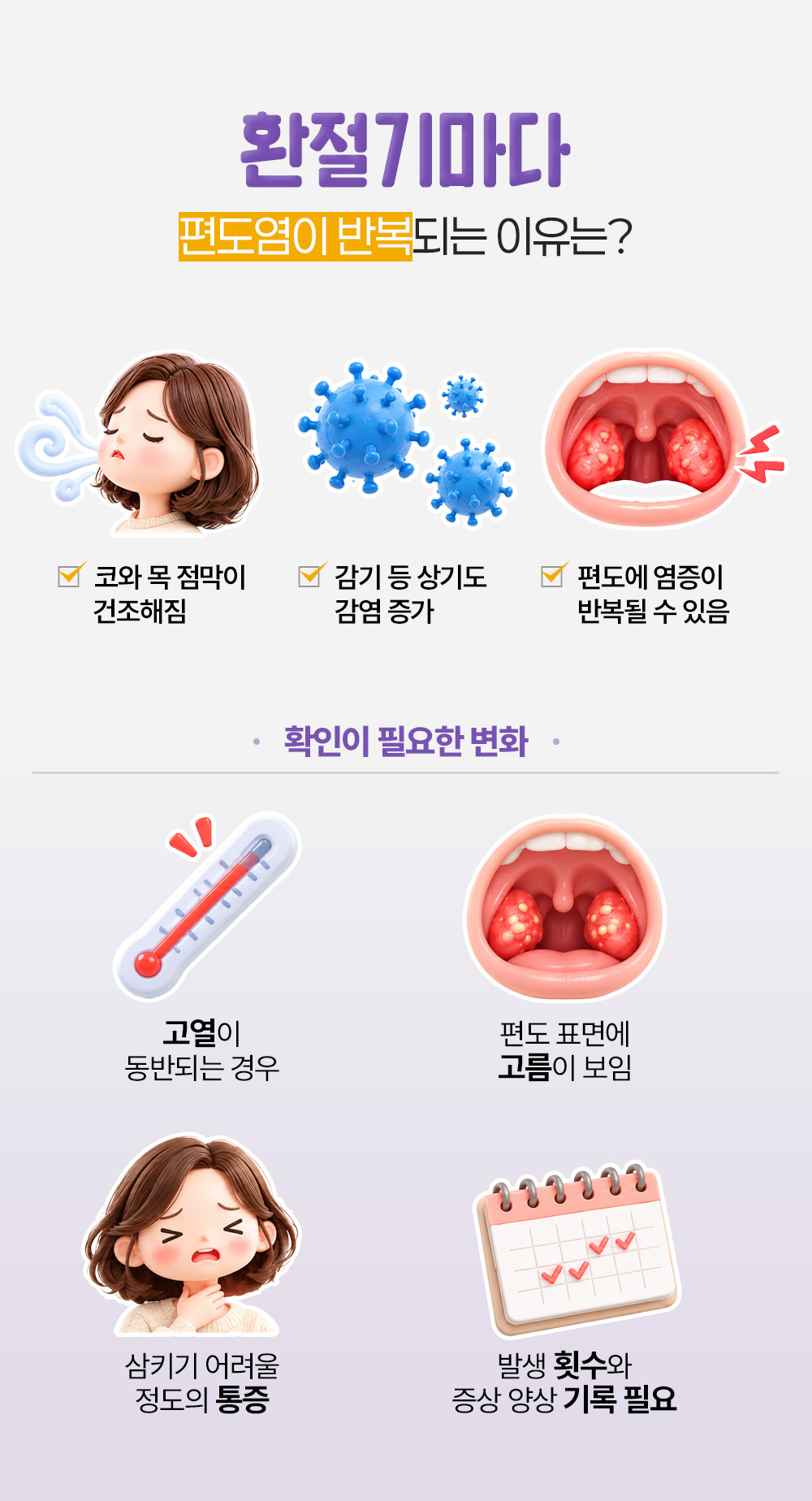 코와 목 점막 건조와 상기도 감염으로 염증이 반복된다는 이유 셋과 고열, 고름, 통증, 기록까지 확인할 변화 넷